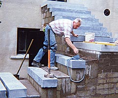 Limestone treads being fitted 